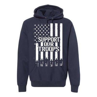 Support Our Troops Distressed American Flag Premium Hoodie