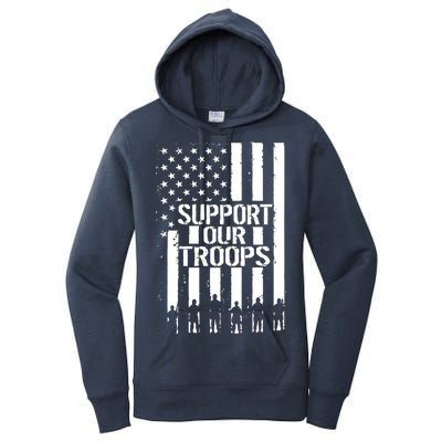 Support Our Troops Distressed American Flag Women's Pullover Hoodie