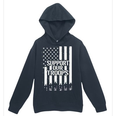 Support Our Troops Distressed American Flag Urban Pullover Hoodie