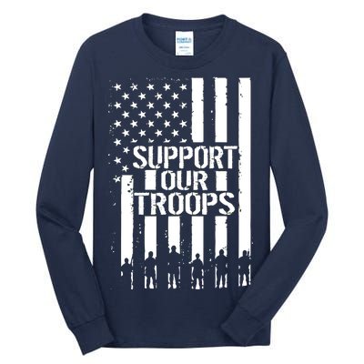 Support Our Troops Distressed American Flag Tall Long Sleeve T-Shirt