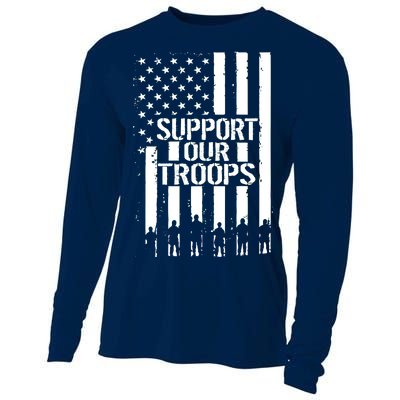 Support Our Troops Distressed American Flag Cooling Performance Long Sleeve Crew