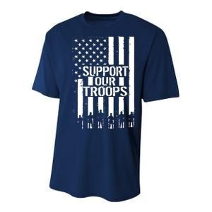 Support Our Troops Distressed American Flag Youth Performance Sprint T-Shirt