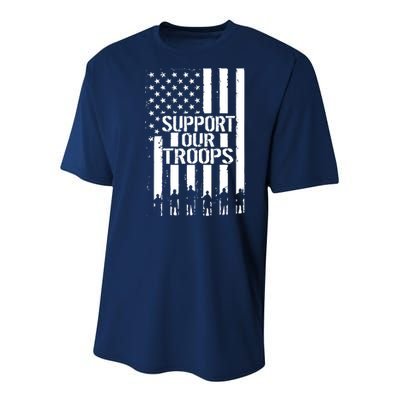 Support Our Troops Distressed American Flag Youth Performance Sprint T-Shirt
