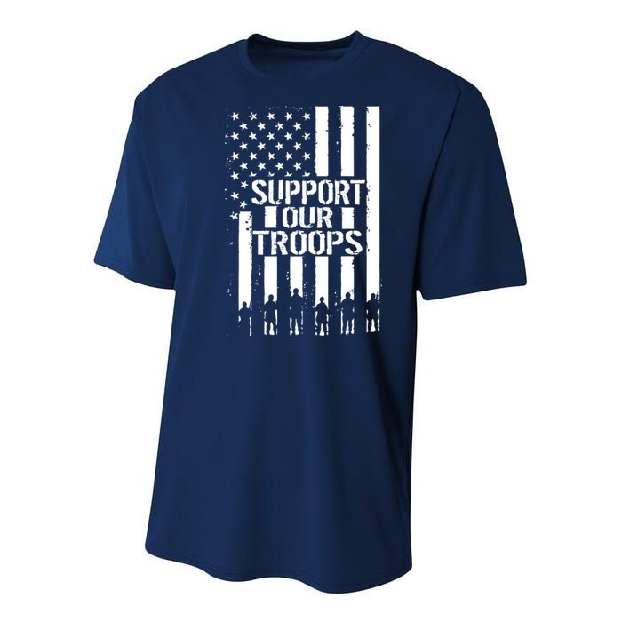 Support Our Troops Distressed American Flag Youth Performance Sprint T-Shirt