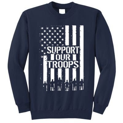 Support Our Troops Distressed American Flag Tall Sweatshirt