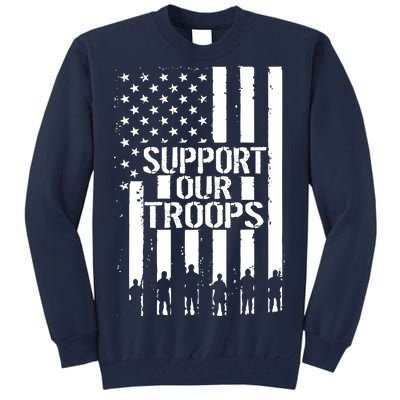 Support Our Troops Distressed American Flag Tall Sweatshirt