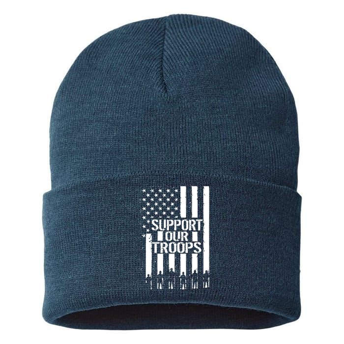 Support Our Troops Distressed American Flag Sustainable Knit Beanie