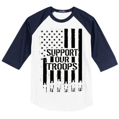 Support Our Troops Distressed American Flag Baseball Sleeve Shirt