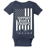 Support Our Troops Distressed American Flag Baby Bodysuit