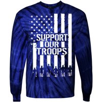 Support Our Troops Distressed American Flag Tie-Dye Long Sleeve Shirt