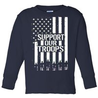 Support Our Troops Distressed American Flag Toddler Long Sleeve Shirt