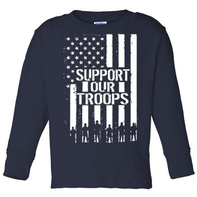 Support Our Troops Distressed American Flag Toddler Long Sleeve Shirt