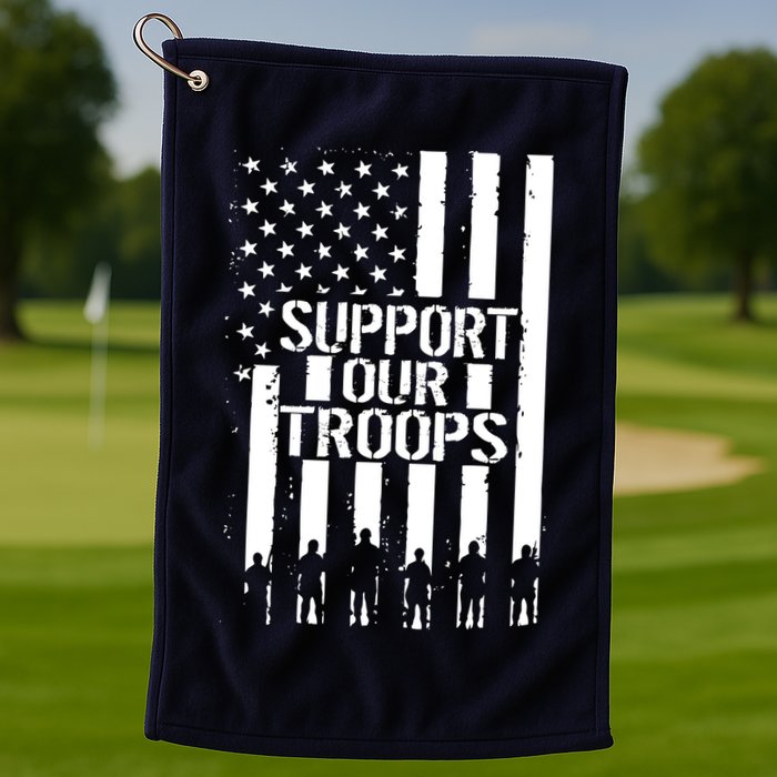 Support Our Troops Distressed American Flag Golf Towel