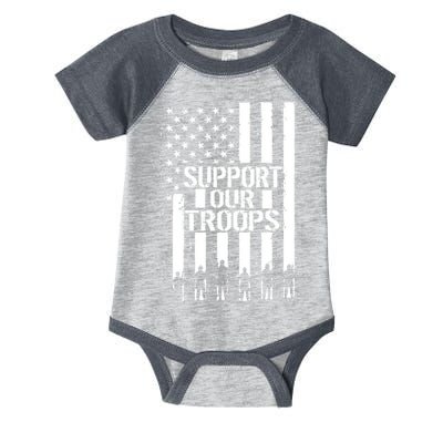 Support Our Troops Distressed American Flag Infant Baby Jersey Bodysuit