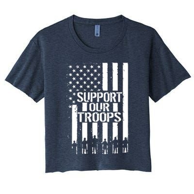 Support Our Troops Distressed American Flag Crop Top