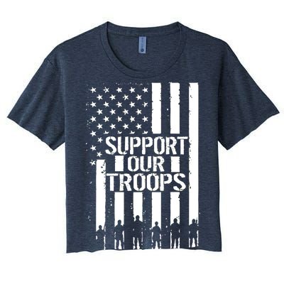 Support Our Troops Distressed American Flag Women's Crop Top Tee