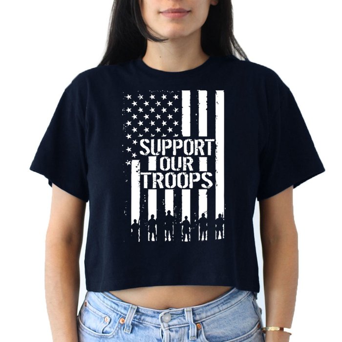Support Our Troops Distressed American Flag Crop Top