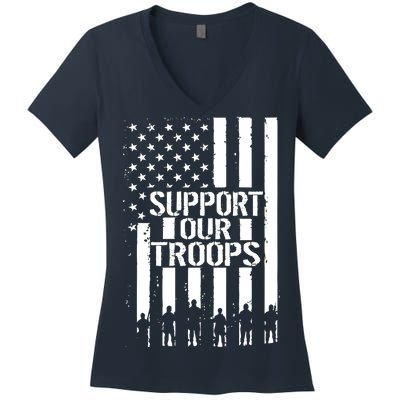 Support Our Troops Distressed American Flag Women's V-Neck T-Shirt