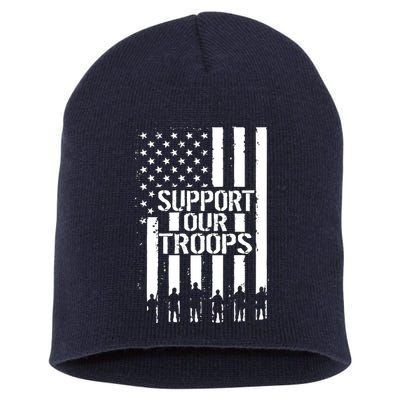 Support Our Troops Distressed American Flag Short Acrylic Beanie