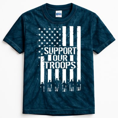 Support Our Troops Distressed American Flag Kids Tie-Dye T-Shirt