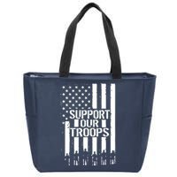 Support Our Troops Distressed American Flag Zip Tote Bag