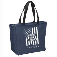 Support Our Troops Distressed American Flag Zip Tote Bag