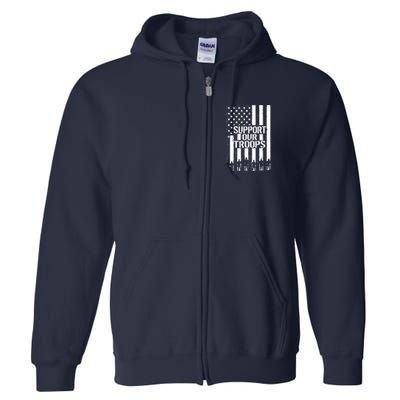 Support Our Troops Distressed American Flag Full Zip Hoodie