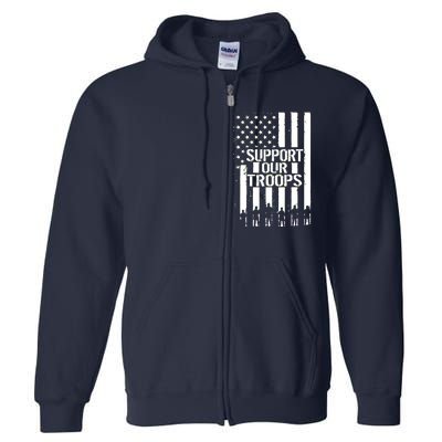 Support Our Troops Distressed American Flag Full Zip Hoodie