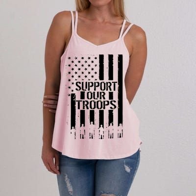 Support Our Troops Distressed American Flag Women's Strappy Tank