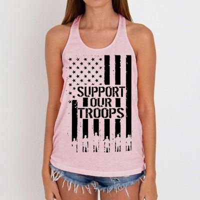 Support Our Troops Distressed American Flag Women's Knotted Racerback Tank