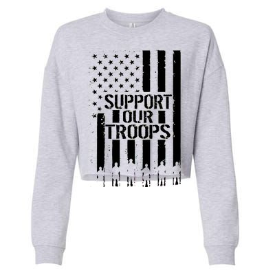 Support Our Troops Distressed American Flag Cropped Pullover Crew