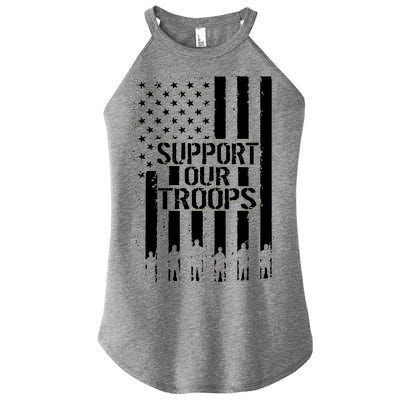 Support Our Troops Distressed American Flag Women's Perfect Tri Rocker Tank