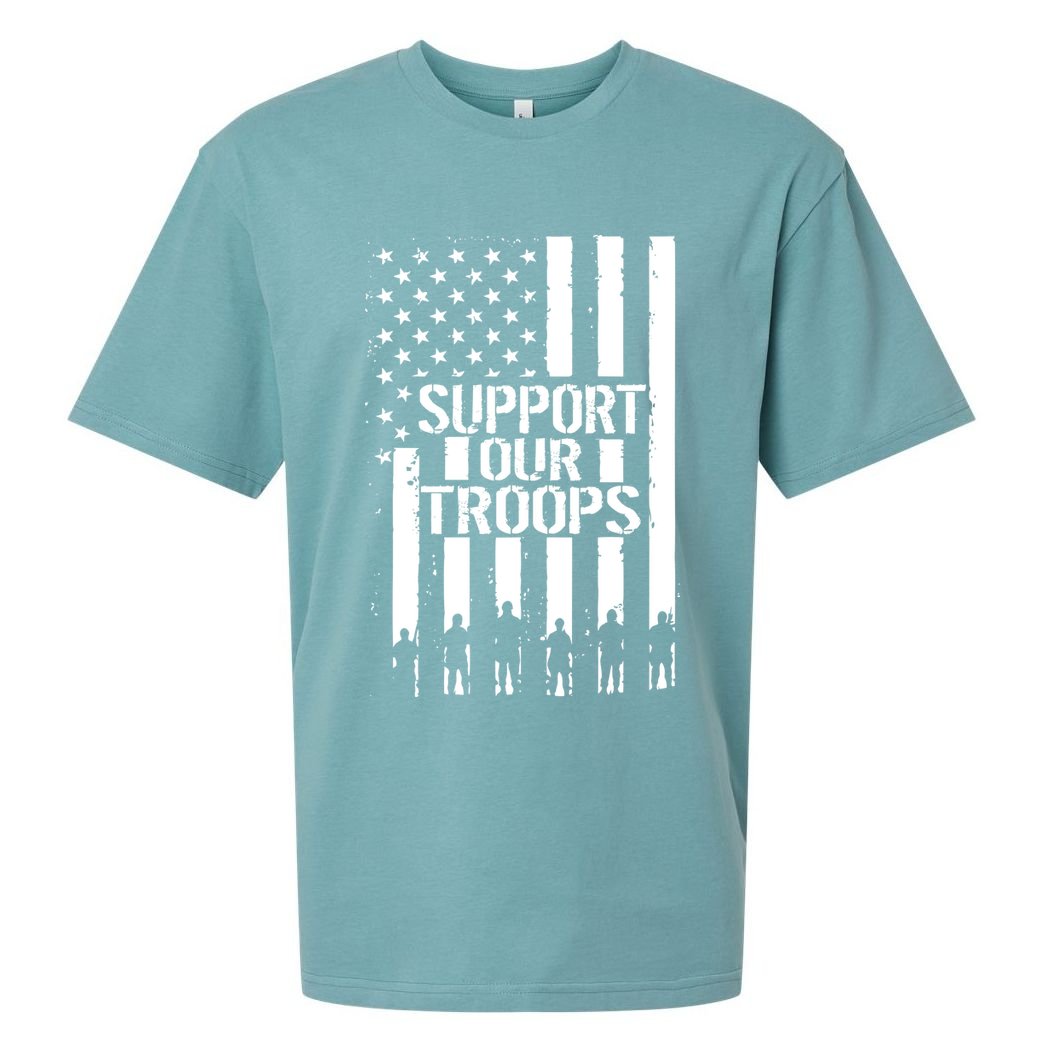 Support Our Troops Distressed American Flag Sueded Cloud Jersey T-Shirt