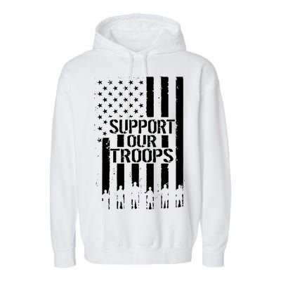 Support Our Troops Distressed American Flag Garment-Dyed Fleece Hoodie