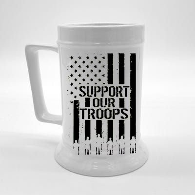 Support Our Troops Distressed American Flag Beer Stein