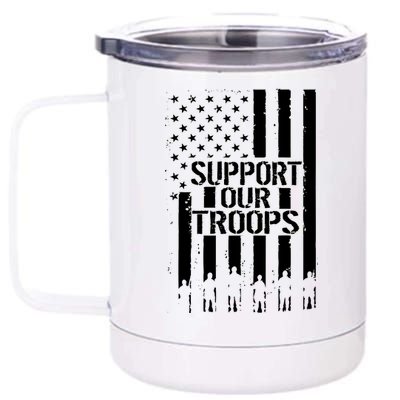 Support Our Troops Distressed American Flag 12 oz Stainless Steel Tumbler Cup