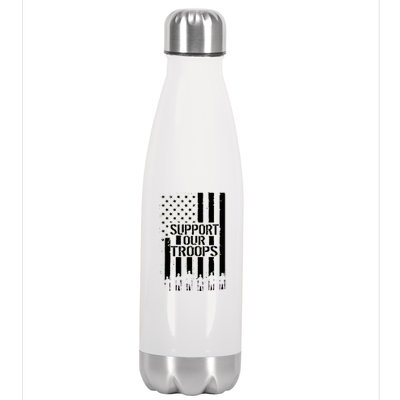 Support Our Troops Distressed American Flag Stainless Steel Insulated Water Bottle