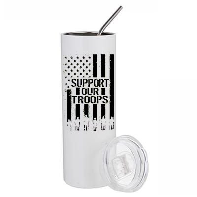 Support Our Troops Distressed American Flag Stainless Steel Tumbler