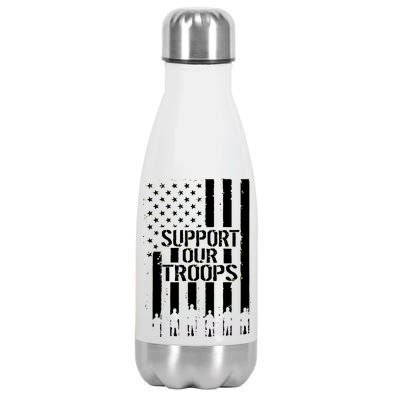 Support Our Troops Distressed American Flag Stainless Steel Insulated Water Bottle