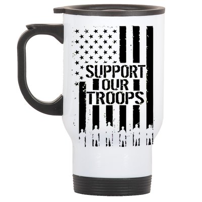 Support Our Troops Distressed American Flag Stainless Steel Travel Mug