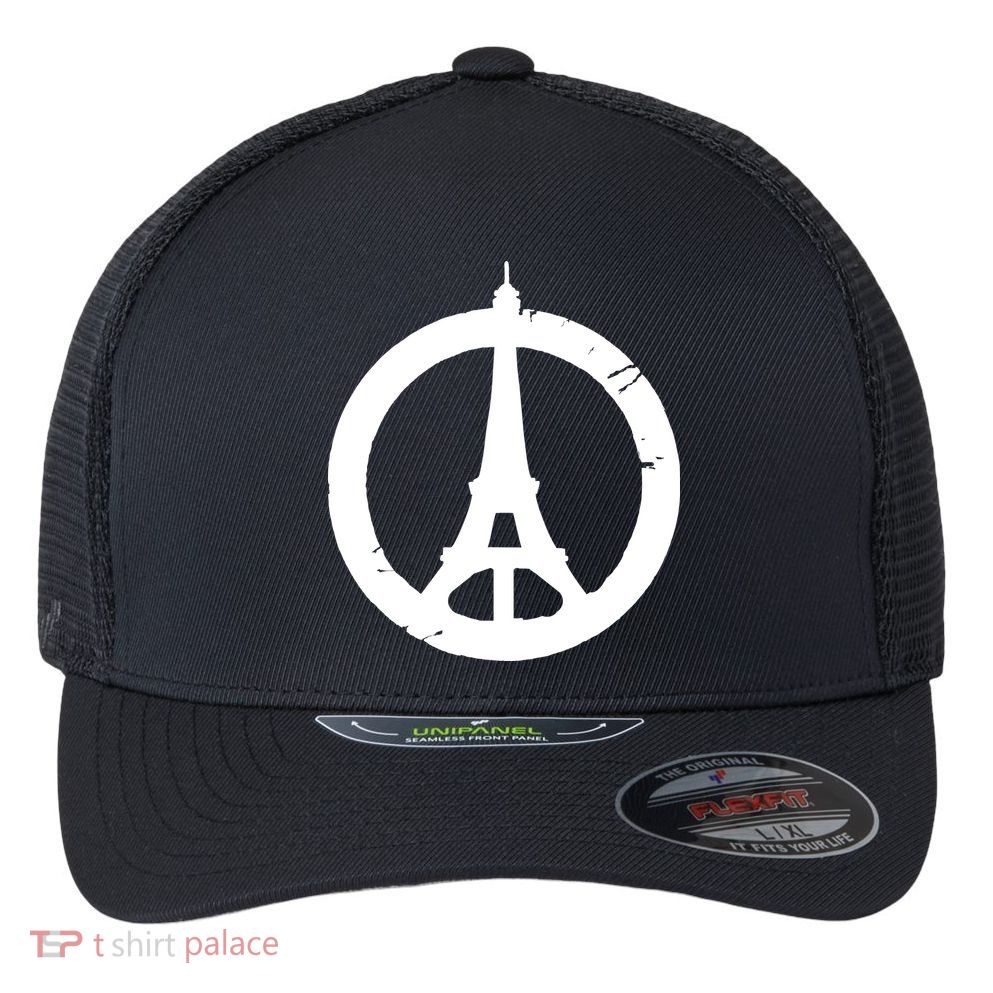 Support Paris Peace Sign Eiffel Tower Flexfit Unipanel Trucker Cap