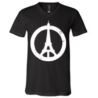 Support Paris Peace Sign Eiffel Tower V-Neck T-Shirt