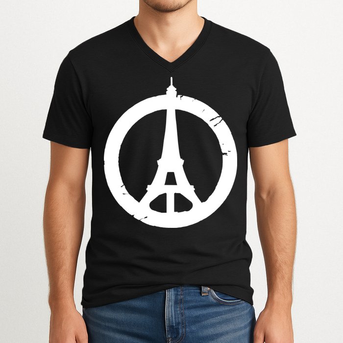 Support Paris Peace Sign Eiffel Tower V-Neck T-Shirt
