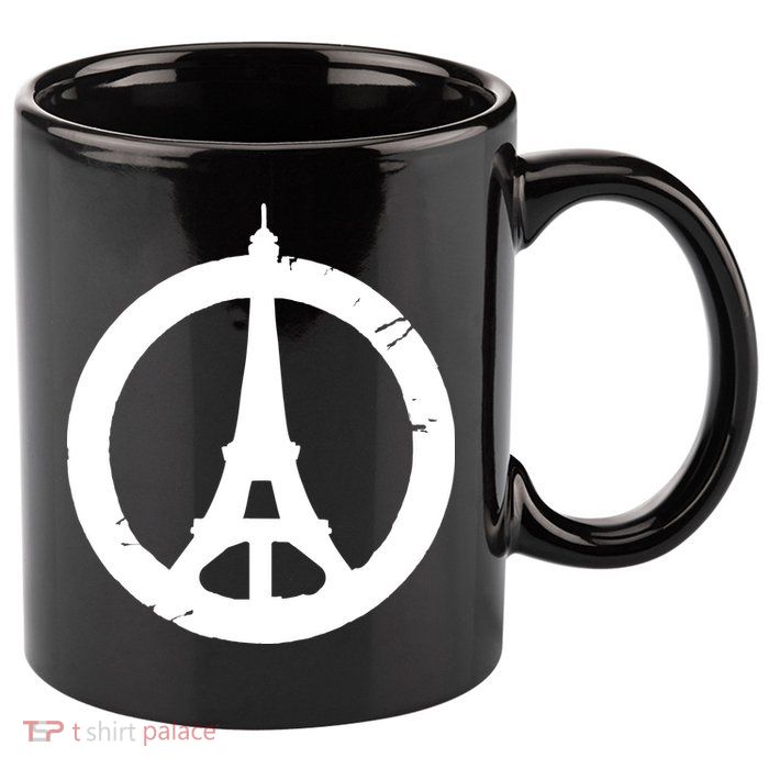 Support Paris Peace Sign Eiffel Tower 11oz C Handle Ceramic Mug