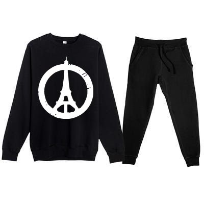 Support Paris Peace Sign Eiffel Tower Premium Crewneck Sweatsuit Set