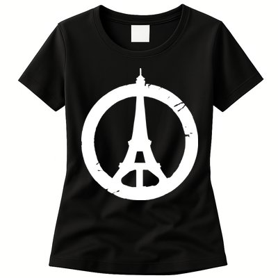 Support Paris Peace Sign Eiffel Tower Womens T-Shirt