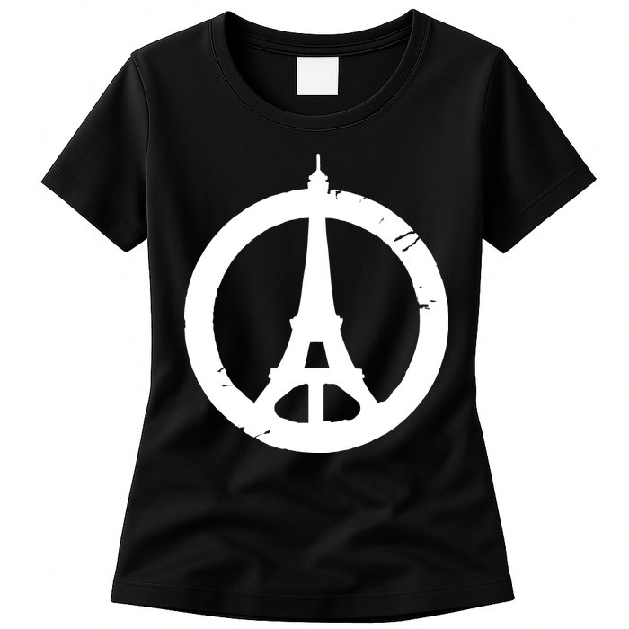 Support Paris Peace Sign Eiffel Tower Womens T-Shirt