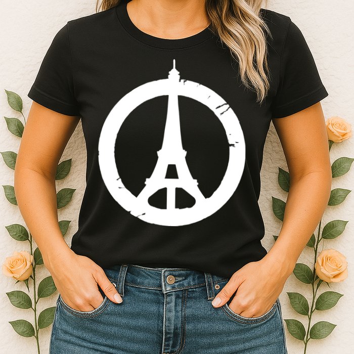 Support Paris Peace Sign Eiffel Tower Womens T-Shirt