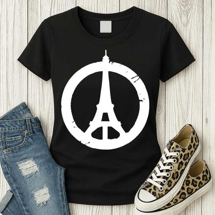 Support Paris Peace Sign Eiffel Tower Womens T-Shirt