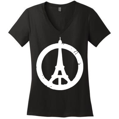 Support Paris Peace Sign Eiffel Tower Women's V-Neck T-Shirt